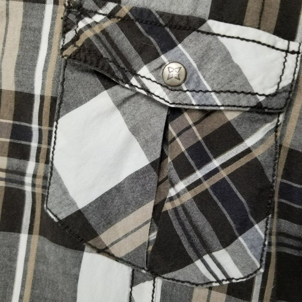 Buckle Shirt Mens Large Gray Plaid Dress Button Up Athletic Fit Stretch - Picture 2 of 12
